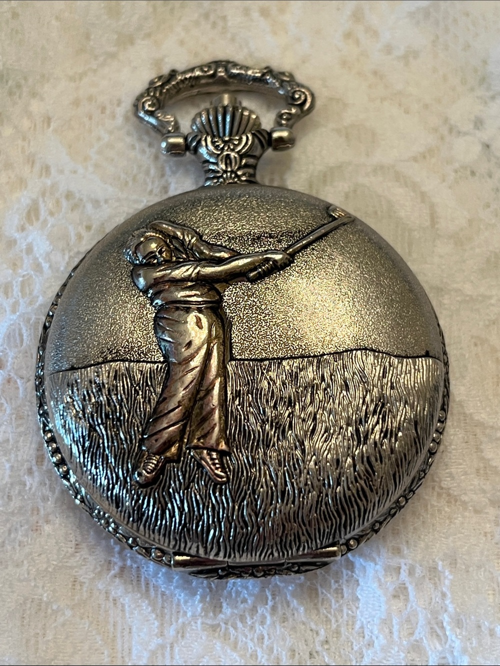 Antique-Style Silver Golf Pocket Watch Case